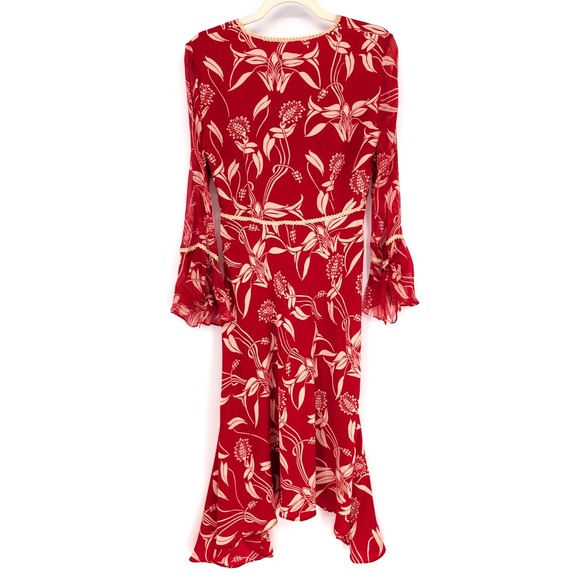 VTG 90s Y2K Red Silk Babydoll Boho Whimsigoth Beaded Bias Cut Chiffon Midi Dress - Picture 10 of 15